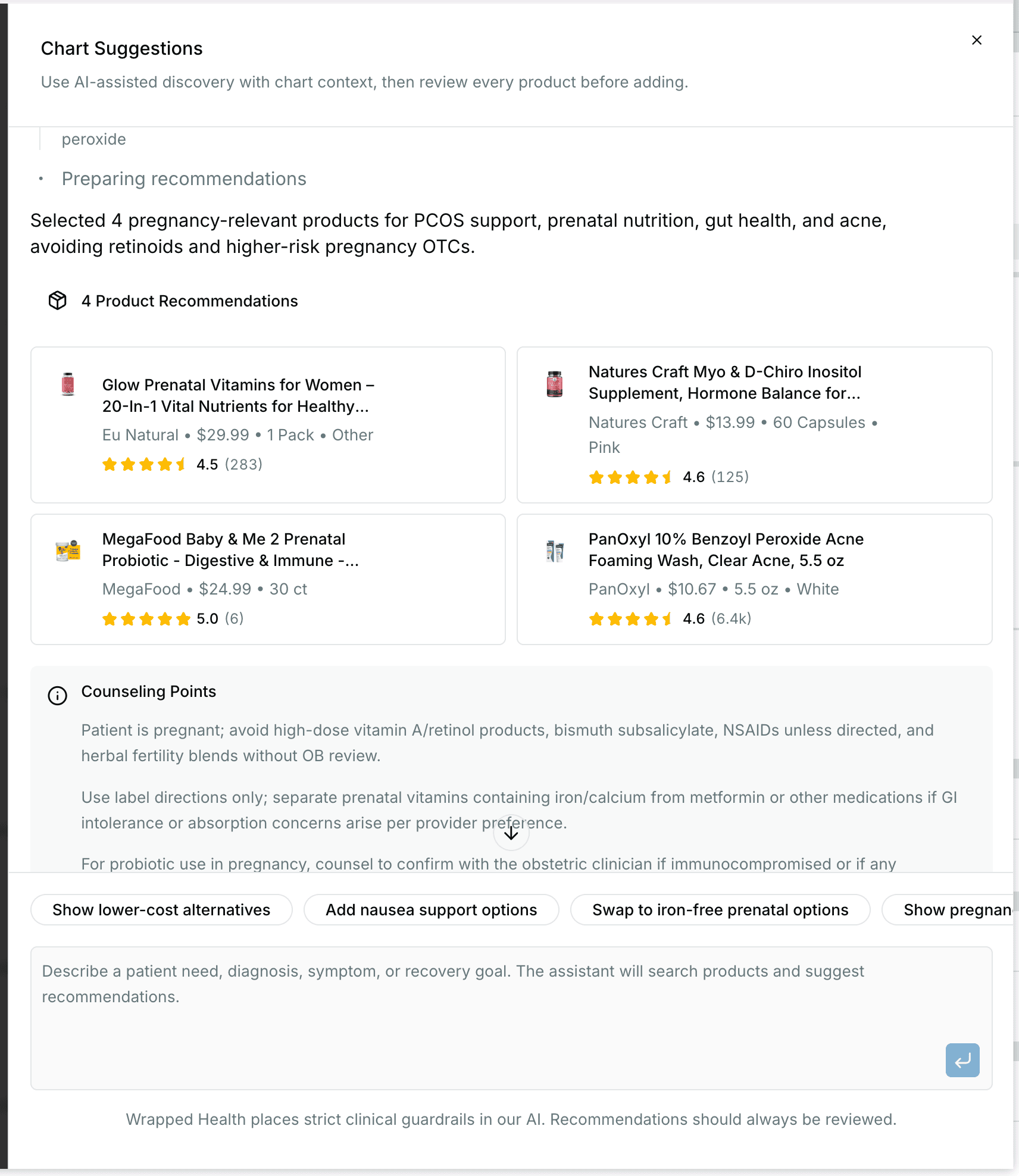 AI chat assistant recommending products in Wrapped Health