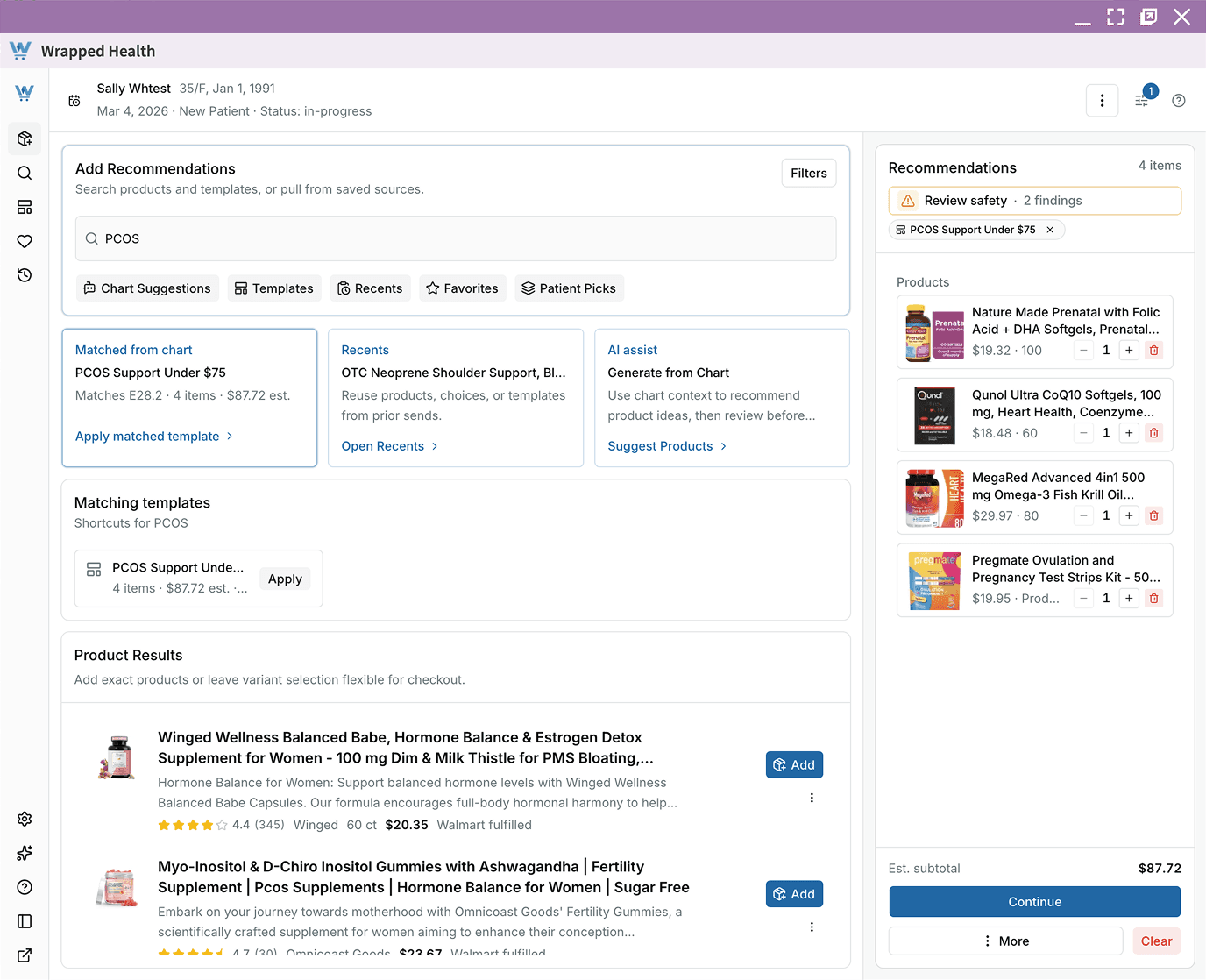 The Wrapped Health recommendation builder launched inside the EHR