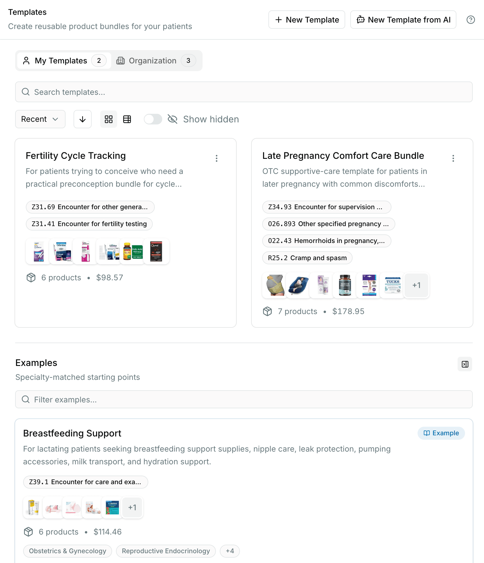 Smart product templates in Wrapped Health